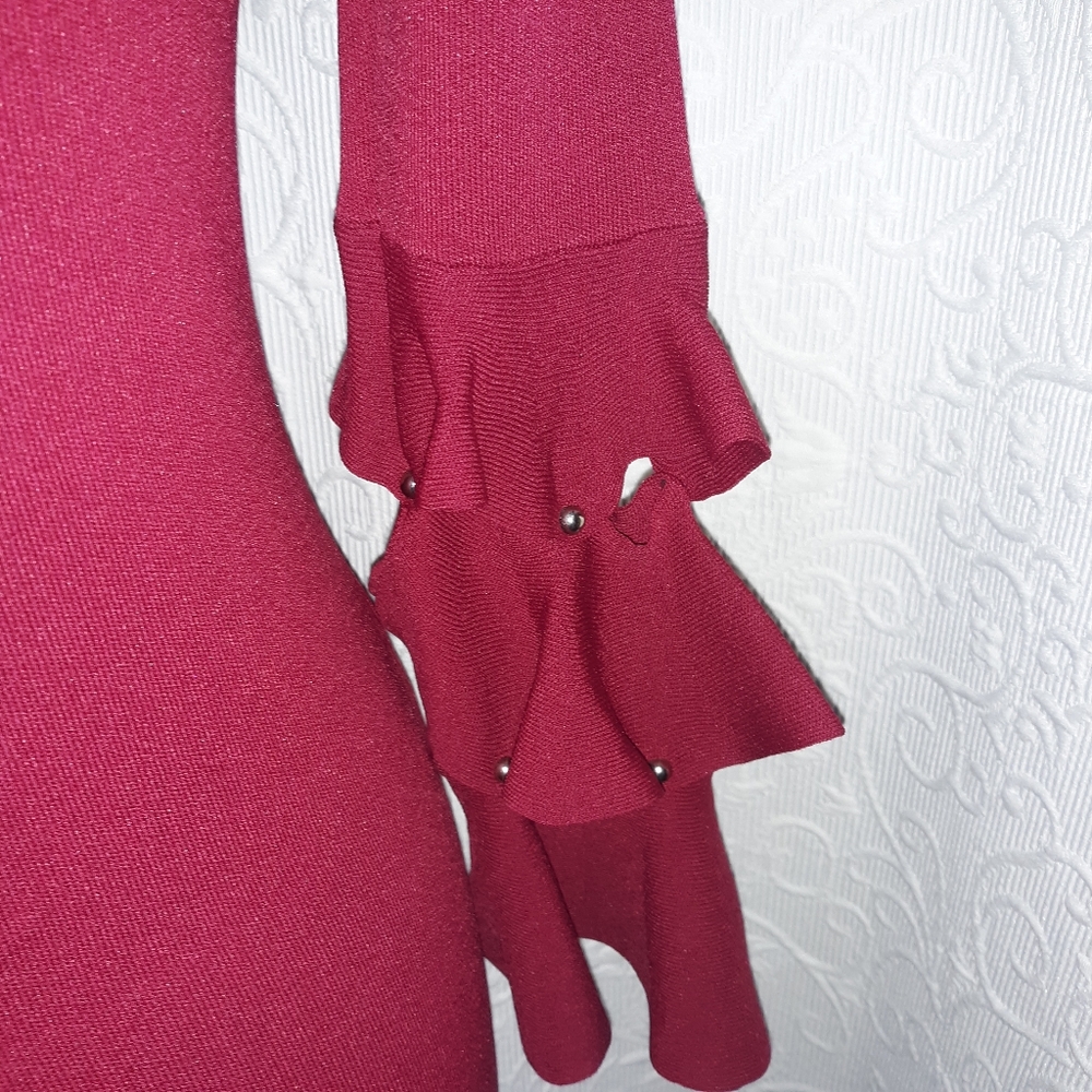 Johnathan Simkhai Ruby Red Knit Stud Ruffle Dress… - image 5